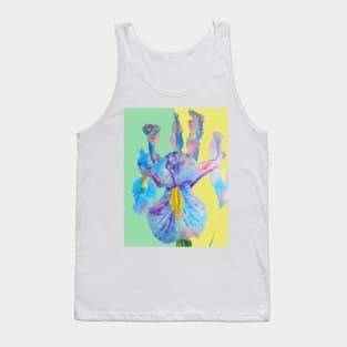 Iris Watercolor Painting - Blue with Raindrops - on Yellow and Mint Tank Top